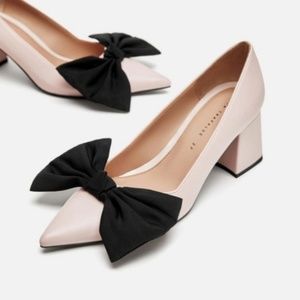 Zara blush block heels with bows